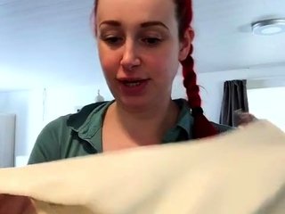 Amateur redhead masturbates then gives a blowjob