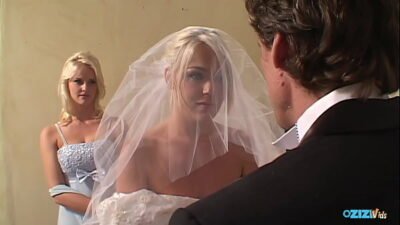 Blonde bride gets double penetrated in hardcore fashion while in a wedding dress