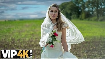 BRIDE4K. Threesome with sexy teen bride with natural tits in the car