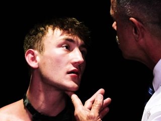 Caged slave twink treated like a rag doll!