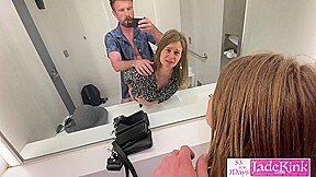 Kinky exhibitionist couple fucking in public washroom